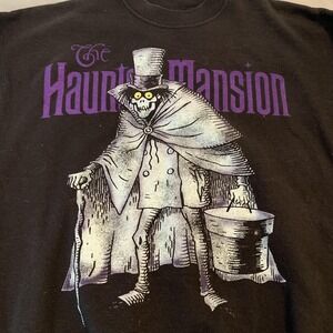 Disney Haunted Mansion Sweatshirt Mens Small Black Crewneck Hatbox Ghost Graphic